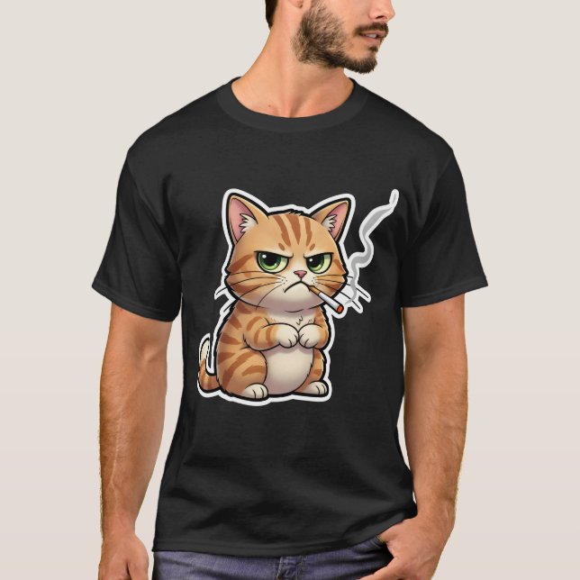 Camiseta Stud Cool Funny Cat Meme Smoking Cat cigarette (Anverso)