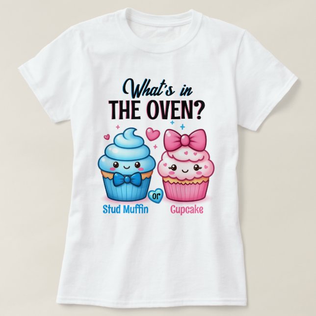 Camiseta Stud Muffin o Cupcake Género rosa o azul revelació (Diseño del anverso)