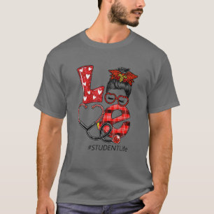 Camiseta Student Nurse Plaid Red Leopard Love Heart Messy B