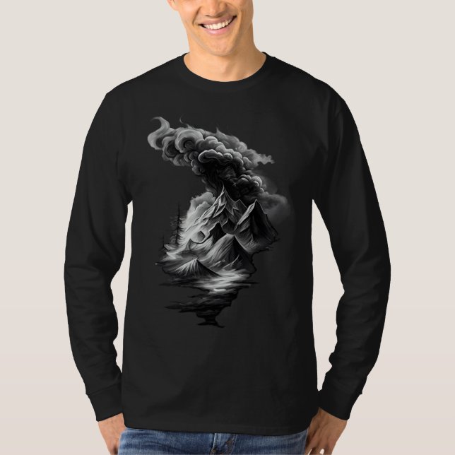 Camiseta Stunning Mountain and Cloud in Black and White (Anverso)