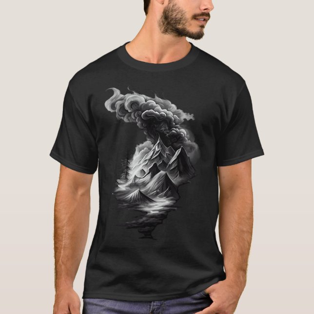 Camiseta Stunning Mountain and Cloud in Black and White (Anverso)