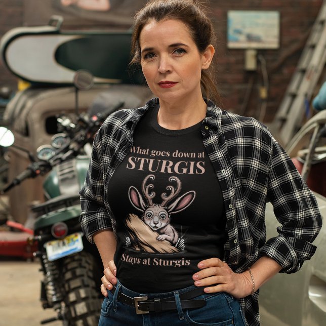 Camiseta Sturgis Funny Motorcyclist Biker Lifestyle Humor (woman wearing a plaid jacket and Sturgis motorcycle gathering t-shirt
)
