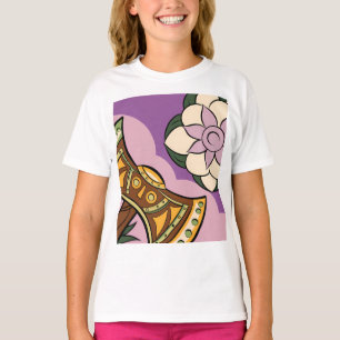 Camiseta Stylized Axe and Flower Design
