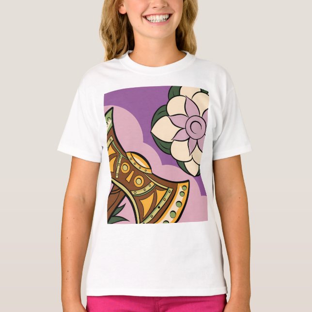 Camiseta Stylized Axe and Flower Design (Anverso)