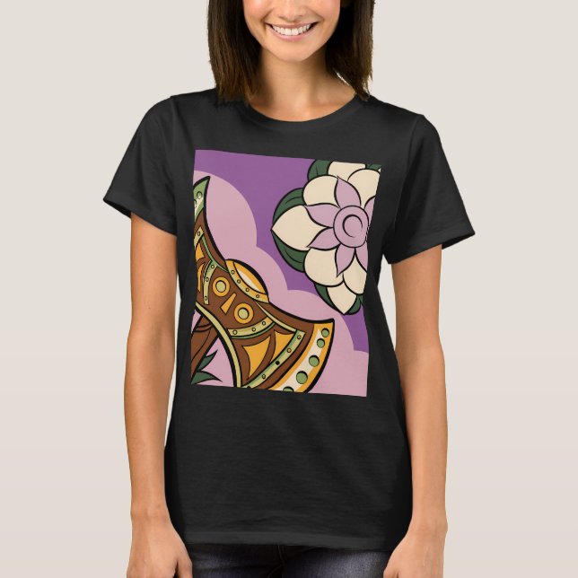 Camiseta Stylized Axe and Flower Design (Anverso)