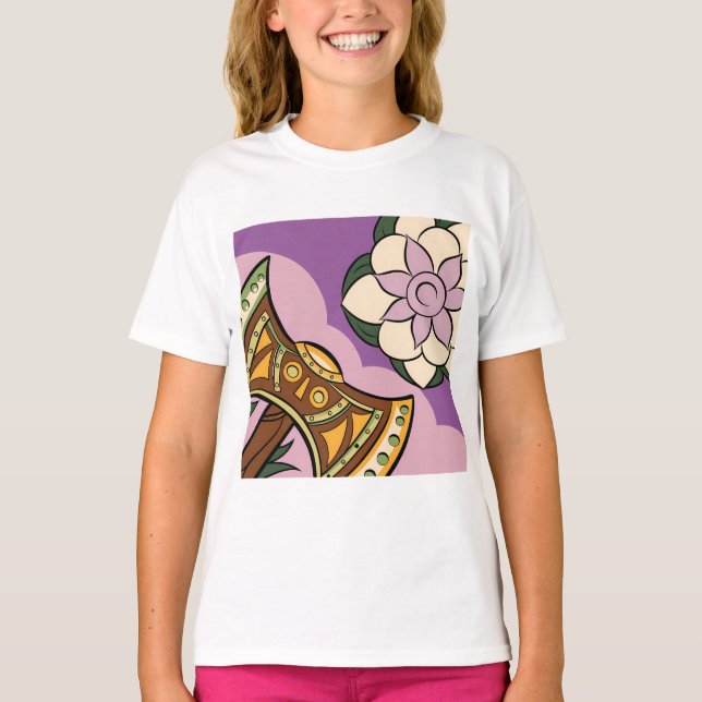Camiseta Stylized Axe and Flower Design (Anverso)
