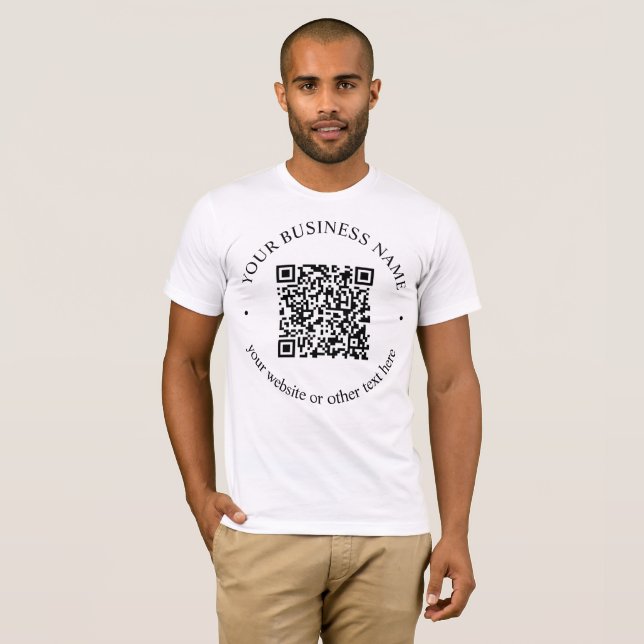 Camiseta Su código QR cargado más texto circular editable (Anverso completo)