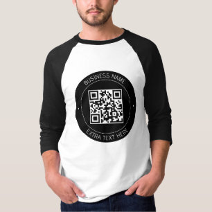 Camiseta Su código QR y su texto editable   Blanco y negro