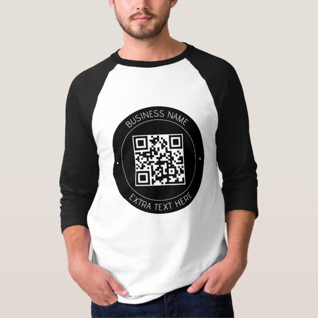 Camiseta Su código QR y su texto editable | Blanco y negro (Anverso)