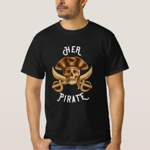 Camiseta Su cráneo y espada de pirata vintage con huesos cr