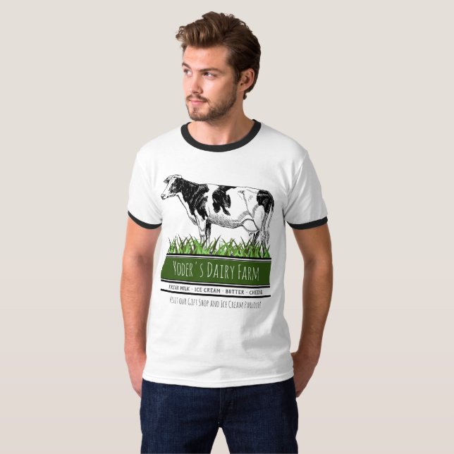 Camiseta Su gráfico local de la vaca de la granja lechera (Anverso completo)