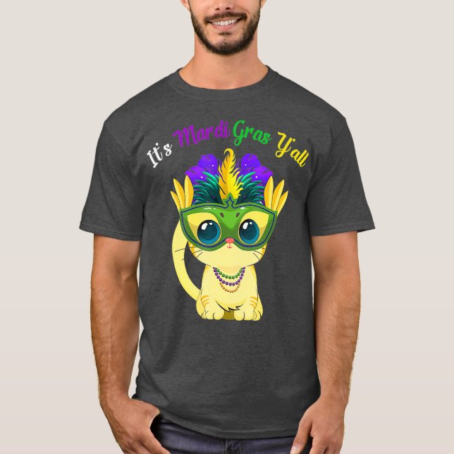 Camiseta Su Mardi Gras Yall Cute Máscara De Gato Mardi (Anverso)