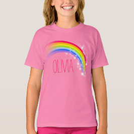 Camiseta Su nombre corto arcoiris chicas rojos arriba