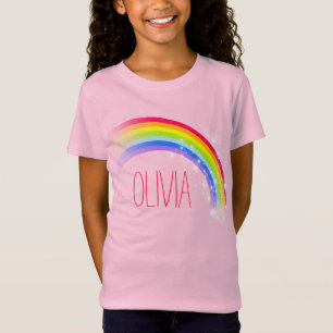Camiseta Su nombre corto arcoiris chicas rojos arriba