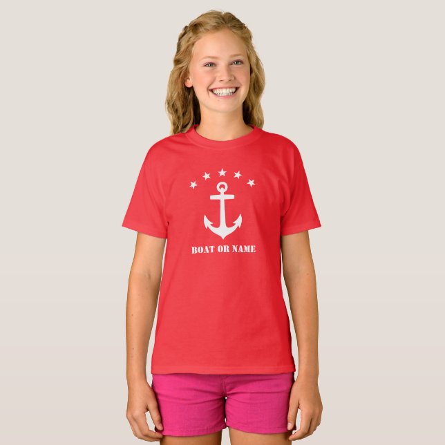 Camiseta Su nombre o nombre de barco Anclaje clásico rojo y (Anverso completo)
