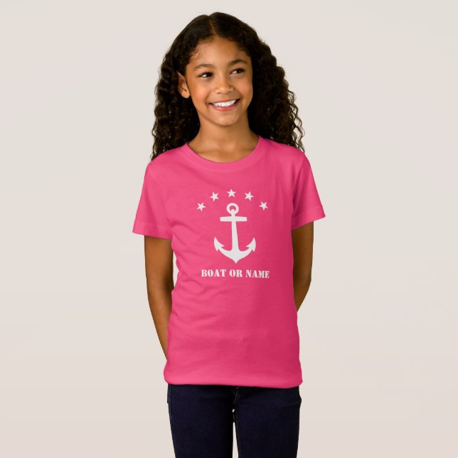 Camiseta Su nombre o nombre de barco Anclaje clásico rosa y (Anverso completo)
