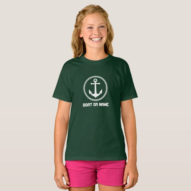 Camiseta Su nombre o nombre de barco Anclaje de mar Verde (Anverso completo)