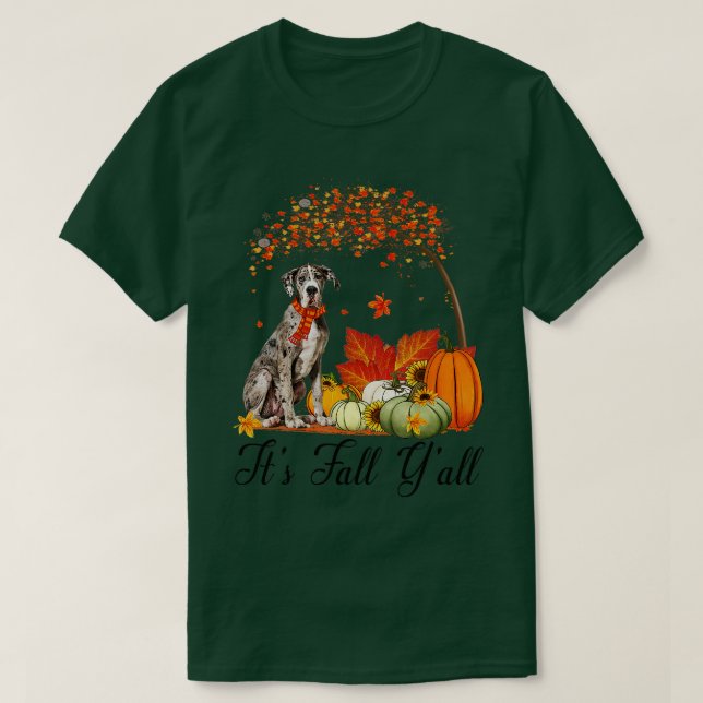 Camiseta Su otoño, gran perro danés adoraba el día de graci (Diseño del anverso)