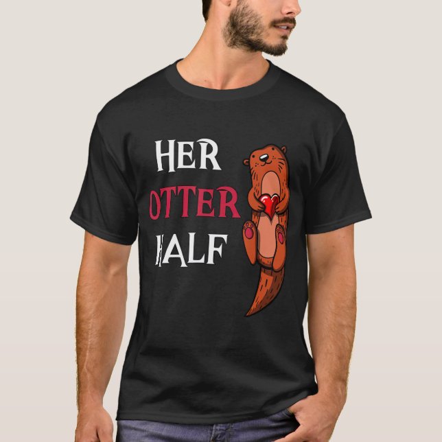Camiseta Su Otter Mitad Cuidada Día de San Valentín Hombres (Anverso)