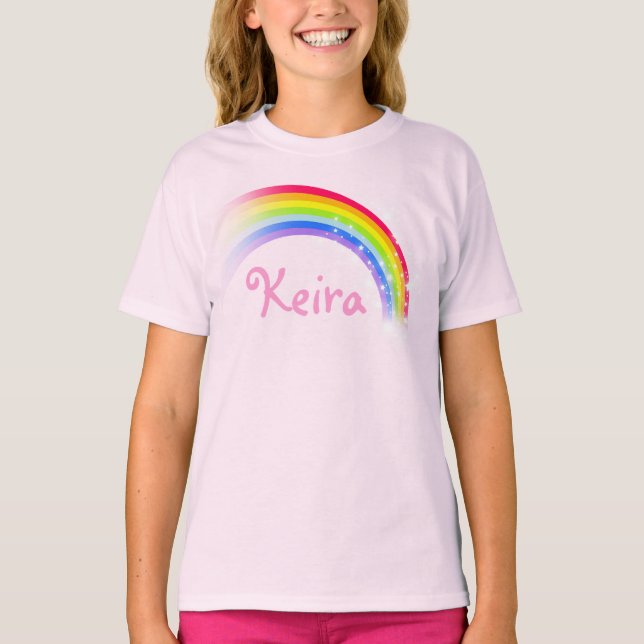Camiseta Su propio nombre corto arcoiris rosa arriba (Anverso)