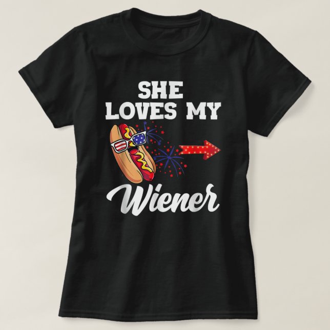 Camiseta Su y su travieso traje de EE.UU. Parejas de juego  (Diseño del anverso)