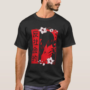 Camiseta Suave Grunge Estético Antisocial Sad Anime Chica H