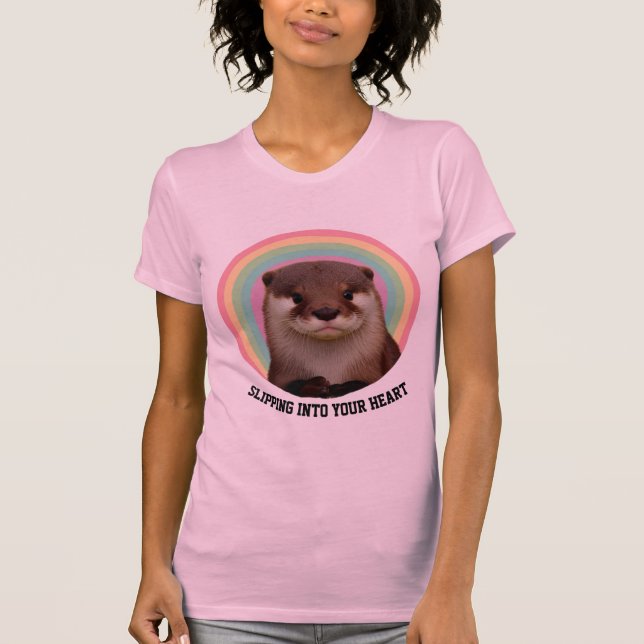 Camiseta suave rosa de corazón de arcoíris de nutr (Anverso)