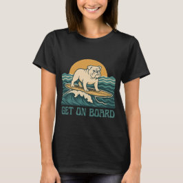 Camiseta Sube a Bordo Perro Surfista Gráfico Retro de Bulld