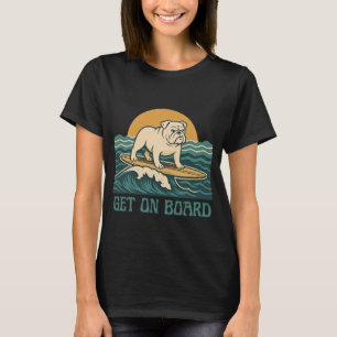 Camiseta Sube a Bordo Perro Surfista Gráfico Retro de Bulld