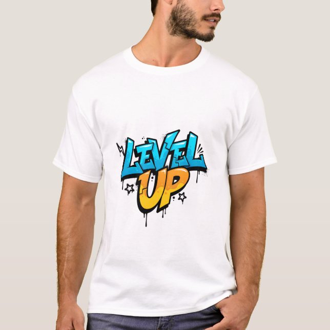Camiseta Sube de Nivel Azul Naranja Graffiti 3D Juegos (Anverso)