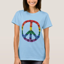 Camiseta subió arco iris del signo de la paz