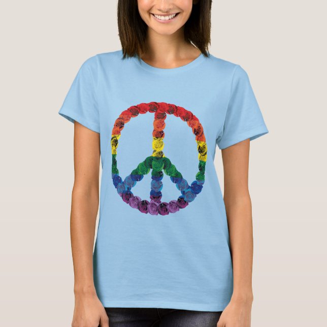 Camiseta subió arco iris del signo de la paz (Anverso)