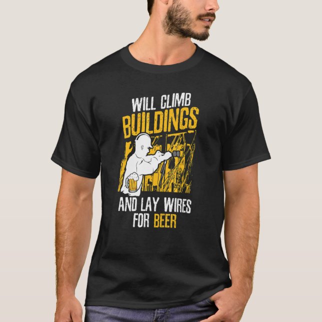 Camiseta Subirá Edificios Por Cerveza  Construcción Electri (Anverso)