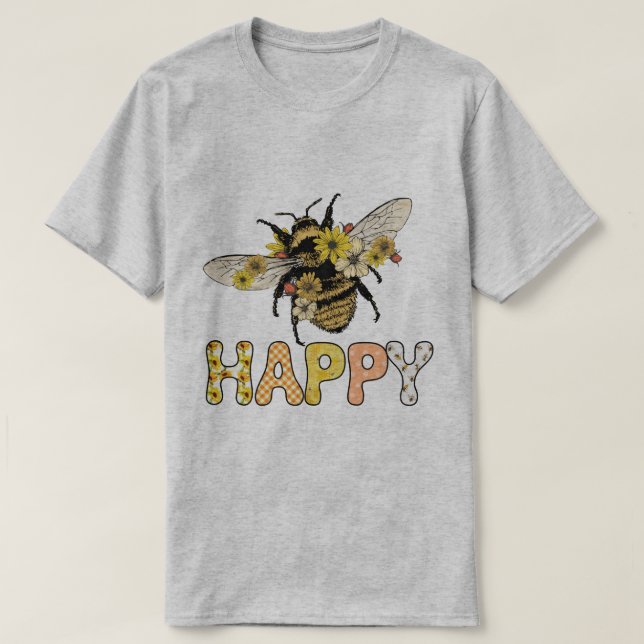 Camiseta Sublimación de cosecha de Bee Happy Vintage (Diseño del anverso)
