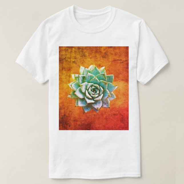 Camiseta Suculenta acuarela sobre roya Naranja (Diseño del anverso)