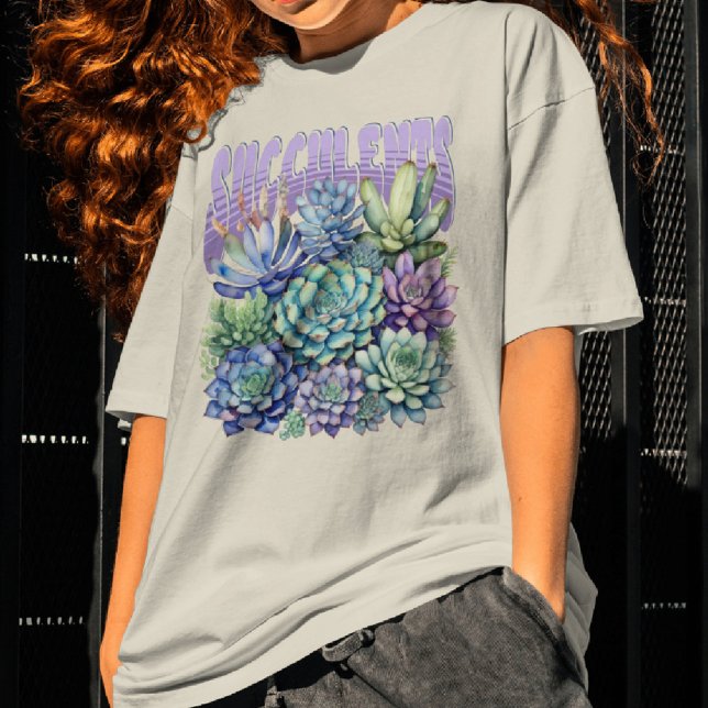 Camiseta Suculentas acuarela Verde púrpura botánico (Subido por el creador)