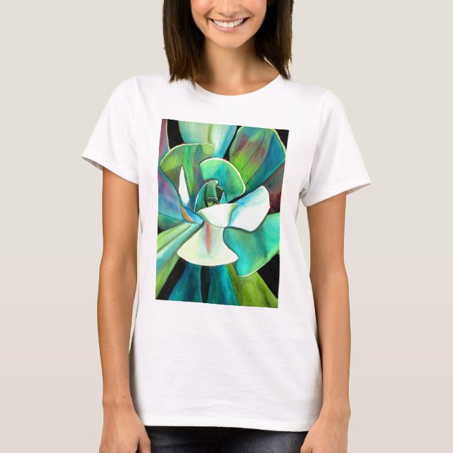 Camiseta Suculento arte acuático azul y verde del desierto (Anverso)