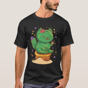 Camiseta Suculento Gato Sentado En Flores De Cactus De Flor