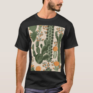 Camiseta Suculentos verdes, flores naranjas, papel pintado 