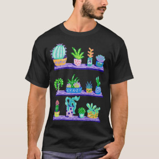 Camiseta Suculentos y Cactus verdes en una estantería