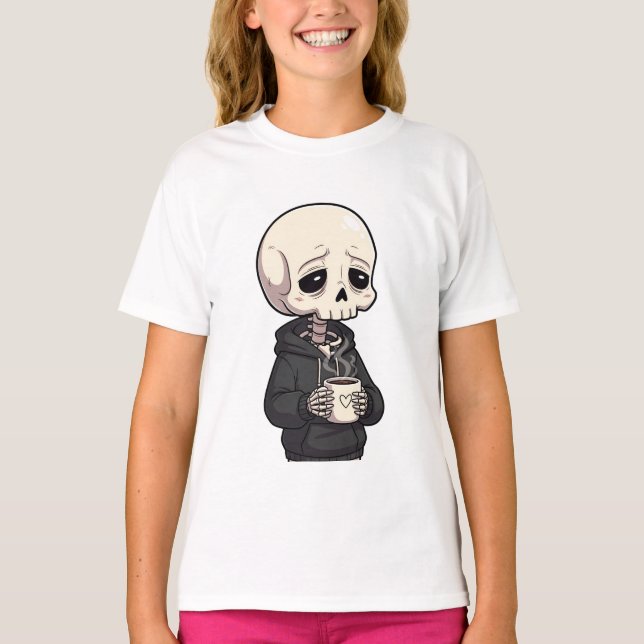 Camiseta Sudadera con capucha de esqueleto cansado Café Niñ (Anverso)