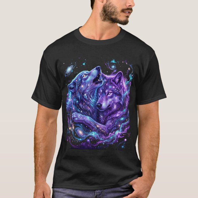 Camiseta Sudadera con capucha de lobo de galaxia mística –  (Anverso)