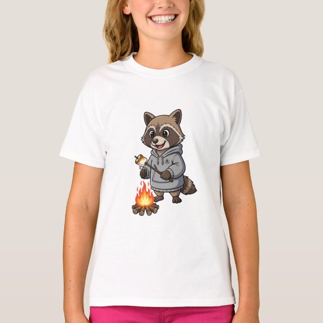 Camiseta Sudadera con capucha de mapache asando a la fogata (Anverso)