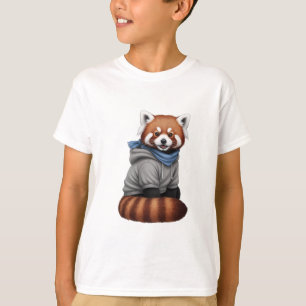 Camiseta Sudadera con Capucha de Panda Rojo Lindo para Niño
