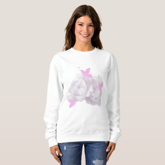 Camiseta Sudadera de Peonías Suaves y Mariposas (Anverso completo)