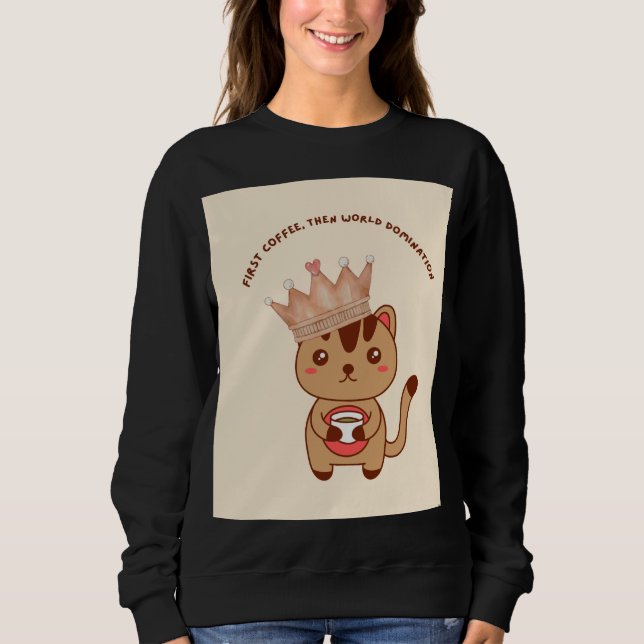 Camiseta Sudadera Divertida de Gato Amante del Caf (Anverso)