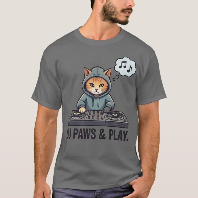 Camiseta Sudadera divertida de gato DJ Paws & Play (Anverso)