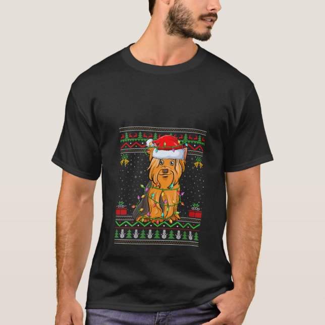 Camiseta Sudadera Fea De Mujer Estilo Santa Yorkshire Terri (Anverso)