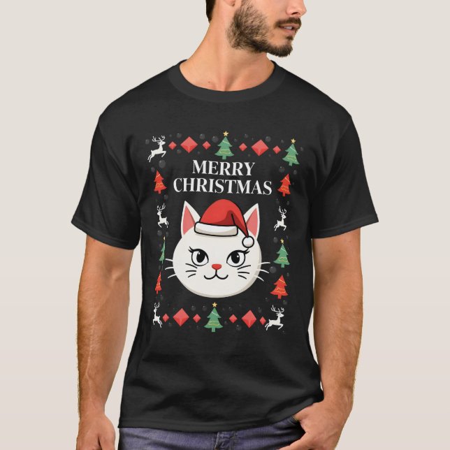 Camiseta Sudadera fea de Navidad del gato Smudge (2) (Anverso)