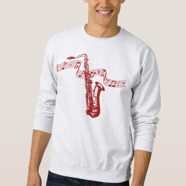 Camiseta sudadera temática musical Saxofón Rojo y  (Anverso)